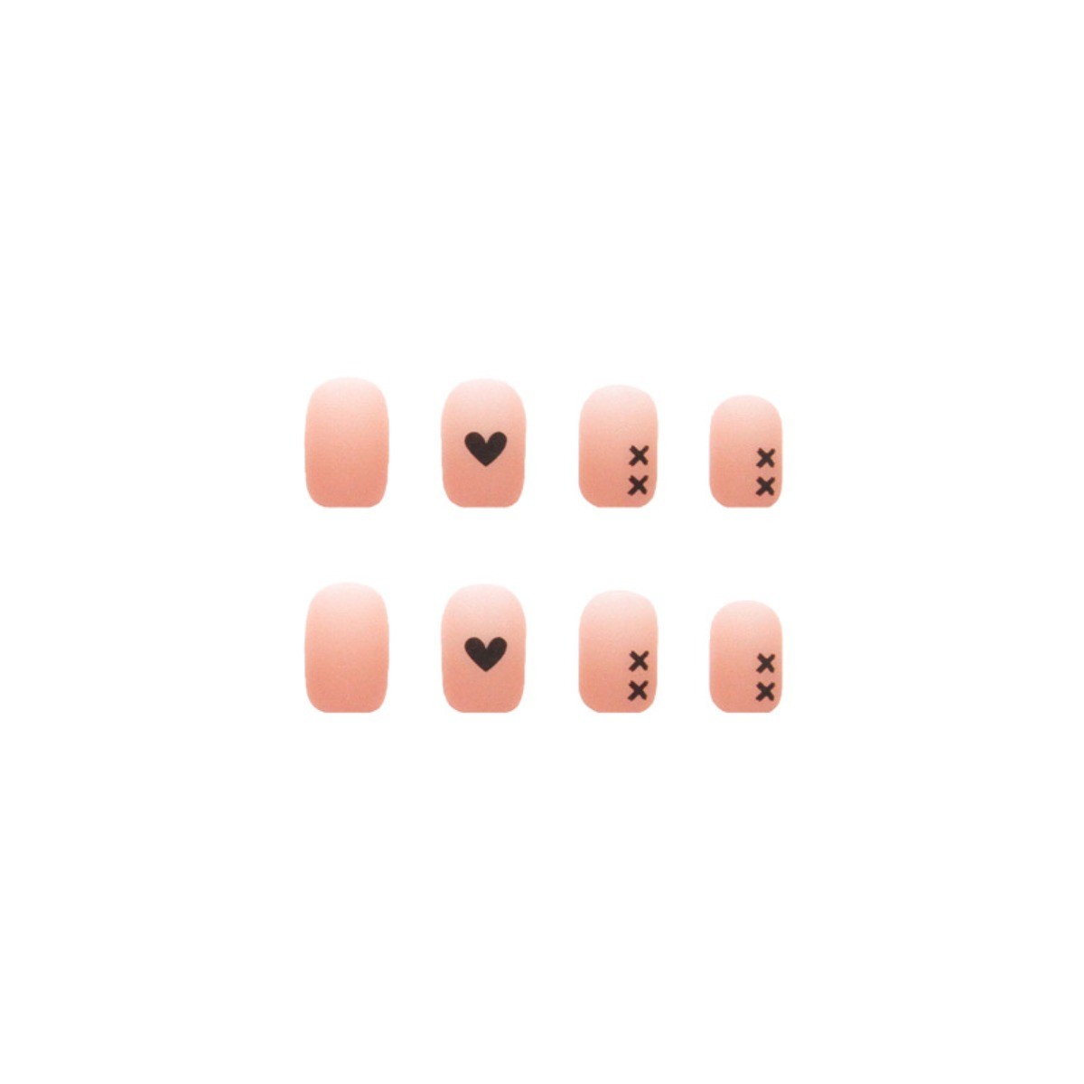 48pcs Short Round Press on Nails, Clear Nude Simple Black Heart Line Nails