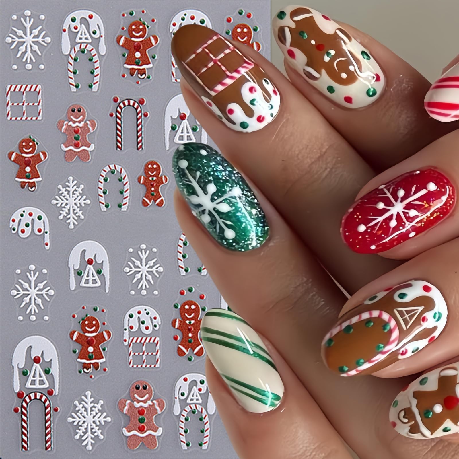 4Pcs Christmas Snowflake Nail Stickers 5D Embossed Self-Adhesive Glitter Chri…