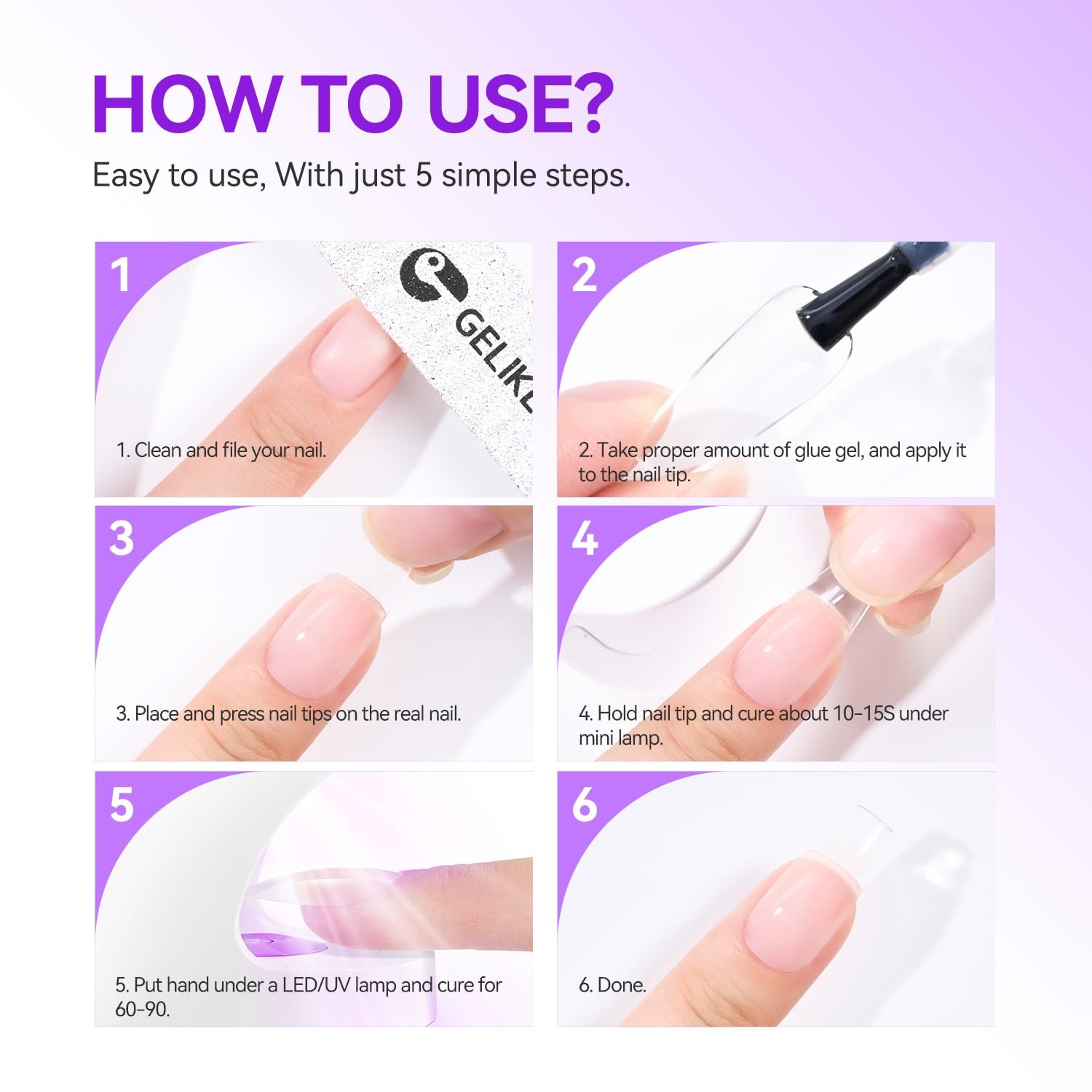 Gel Nail Glue UV – 6 in 1 Gel Glue for Nail Tips Need UV Light, 2PCS Strong Adhe