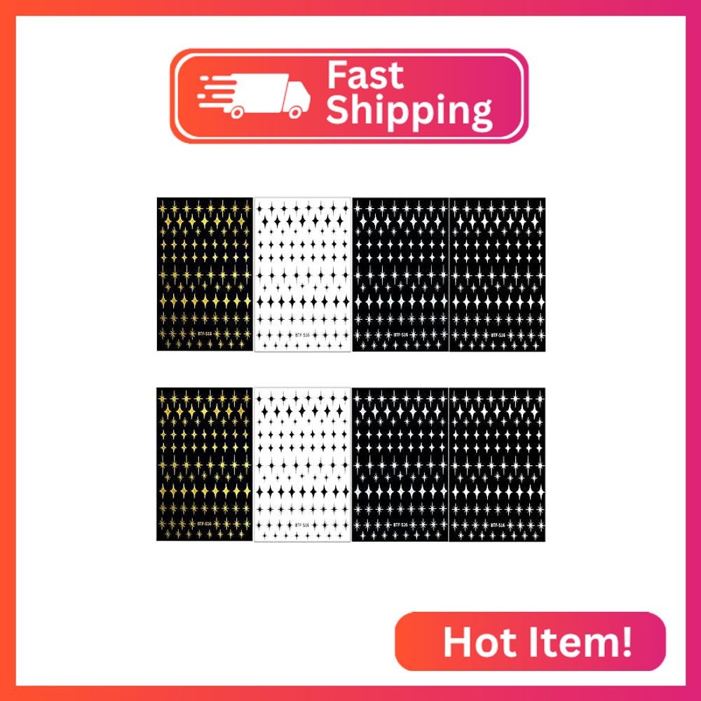 Dornail 8 Sheet Shiny Gold Stars Nail Stickers Silver 3D Four-Pointed Star Nail