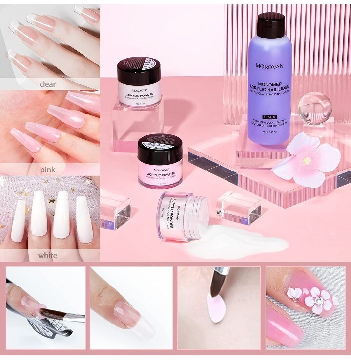 Acrylic Nail Kit Glitter Powder and Carving Powder Set Complete Practice Hand.