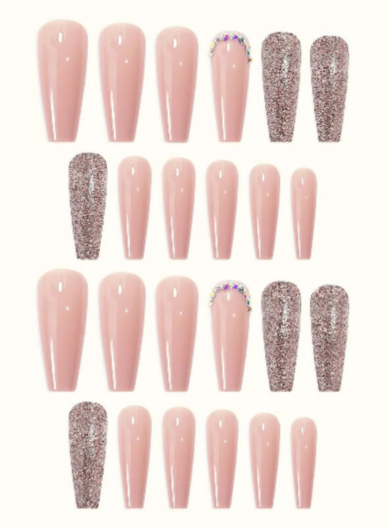 Pink Glitter Rhinestones Press On Nails NEW Spring fashion Valentine’s Day Style