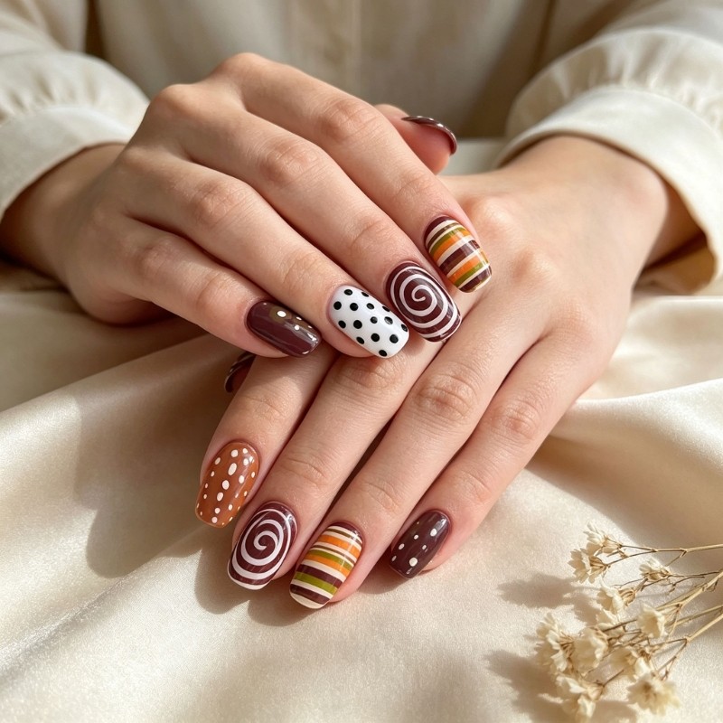 Brown Patterned Press On Nail for Quick Daily and Party Styling False Nail