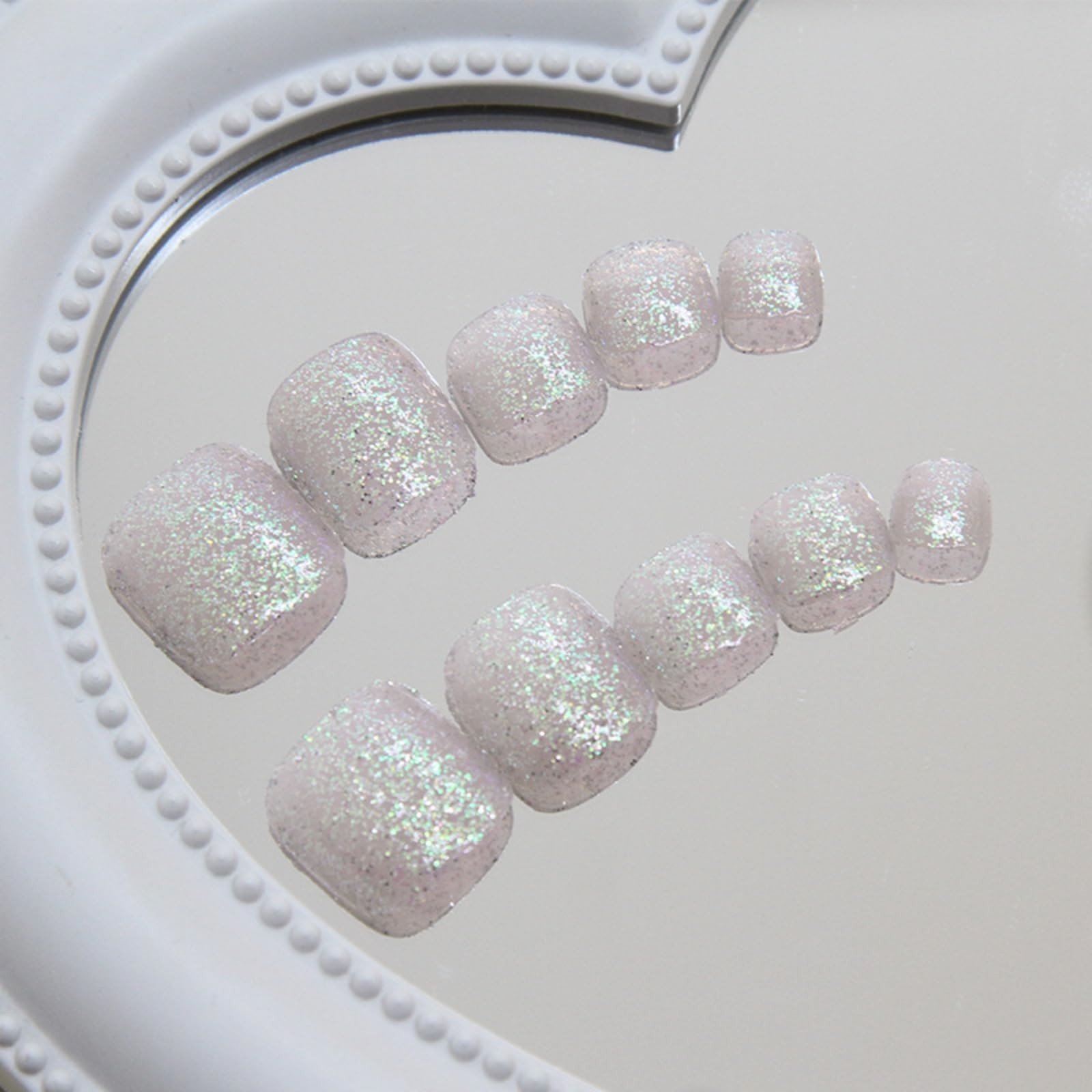 Silver Press on Toenails Short Square Fake 24 Fl Oz (Pack of 1), Multicolor