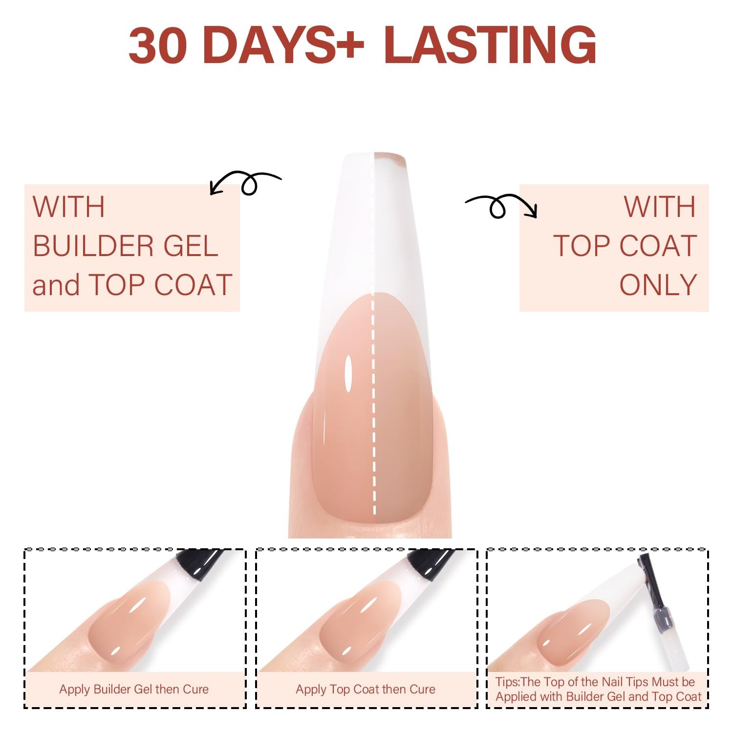 French Tip Press On Nails – 180 Pcs Long Coffin Brown, Soft Nail Tips, No File,