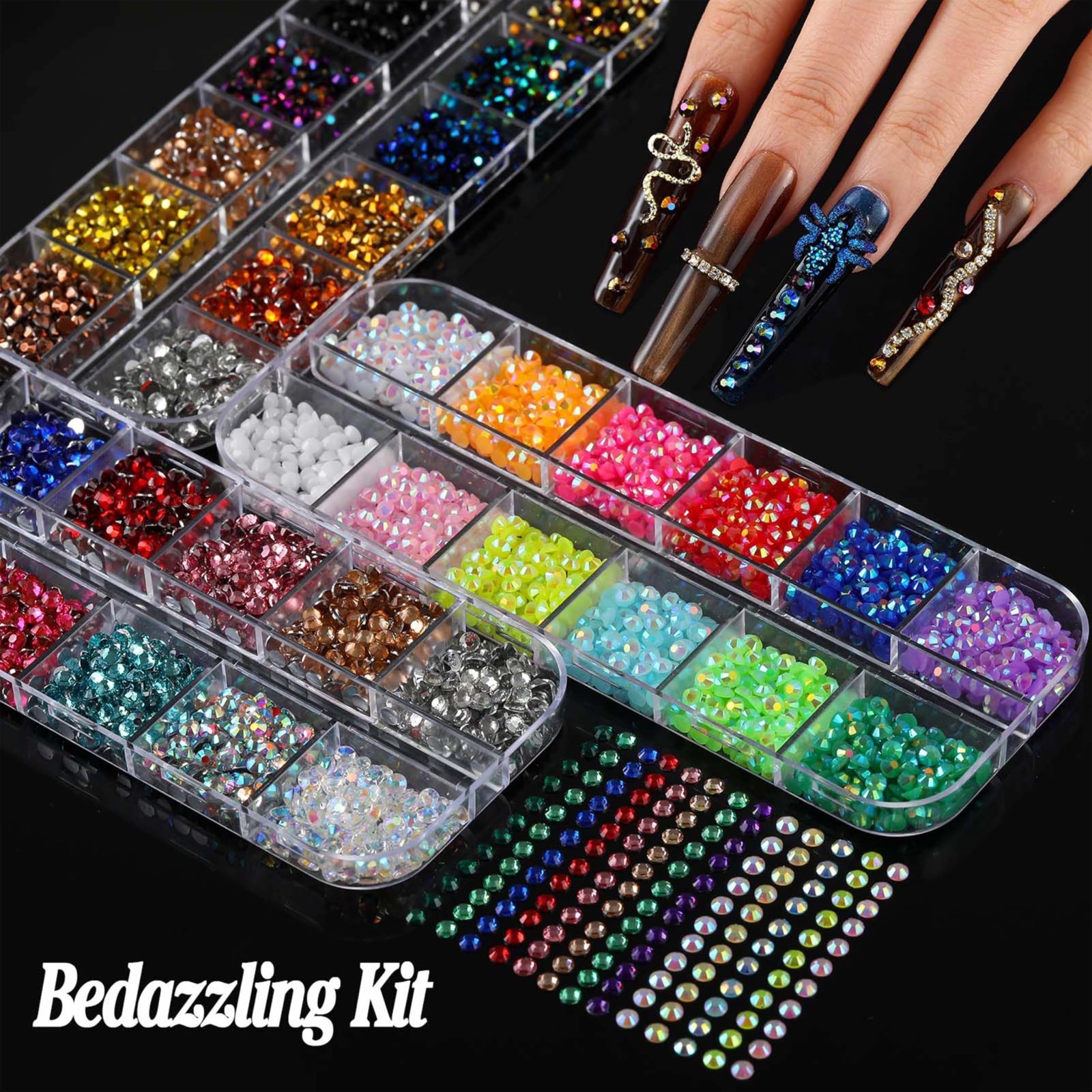 DIY Nail Art Bedazzling Kit – 18000 Pcs Rhinestones & Charms, 13 Boxes of 3D Gem