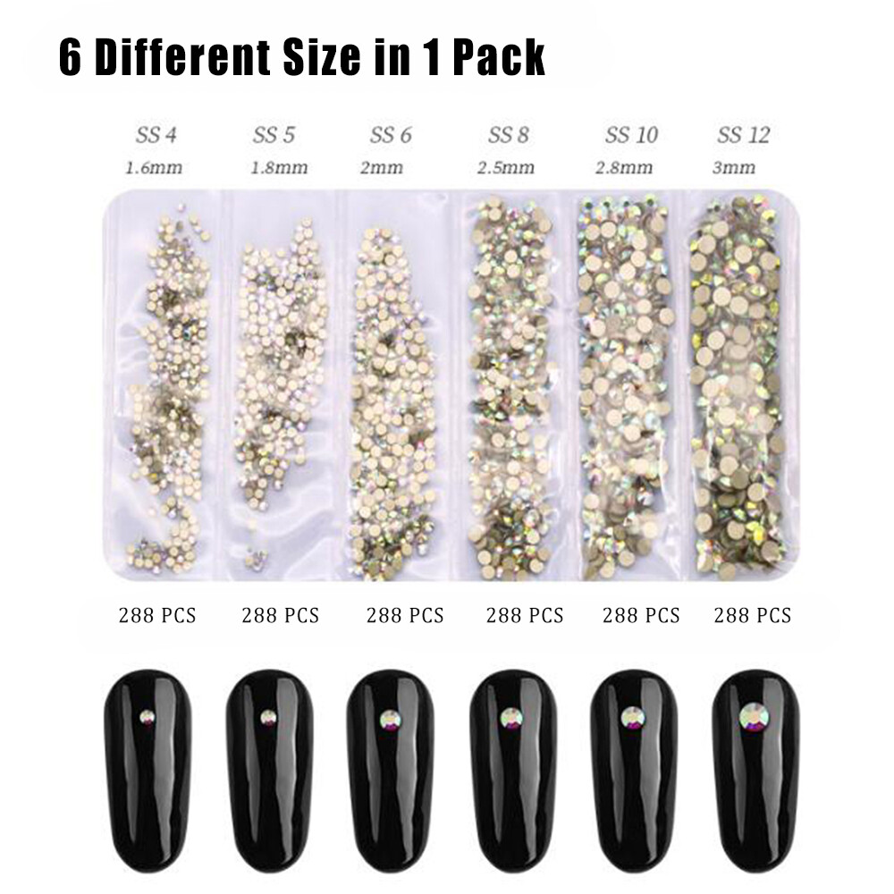 1728 Pcs Nail Art Rhinestone Glitter Gems 3D Tips DIY Decoration Fashion