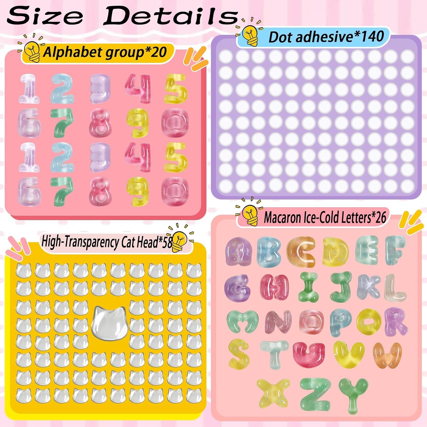 105PCS Keyboard Nail Bubbles – Macaron Ice-Transparent Buttons, Cute Bear Heads,