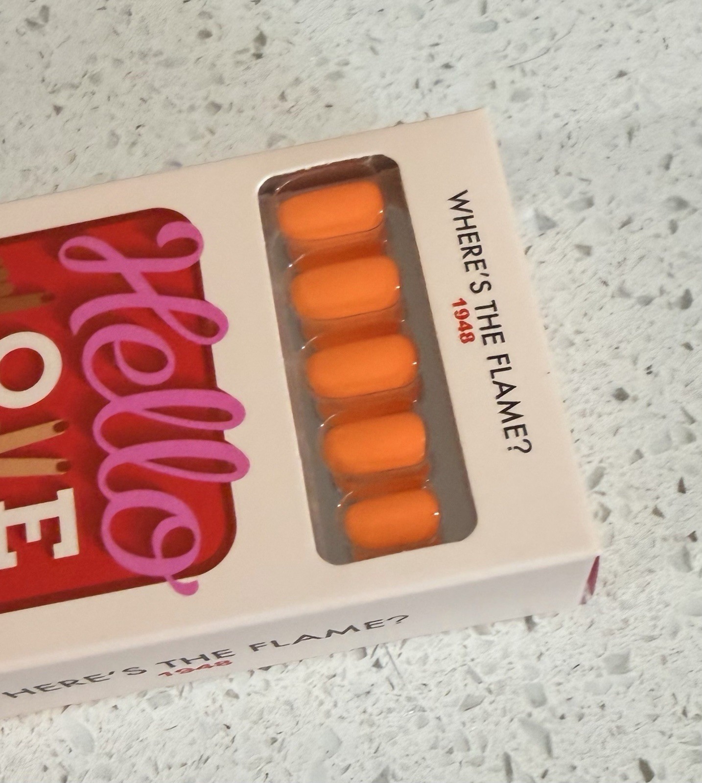 Hello Love Press On Short Square Shiny Bright Orange Where’s The Flame? 🔥