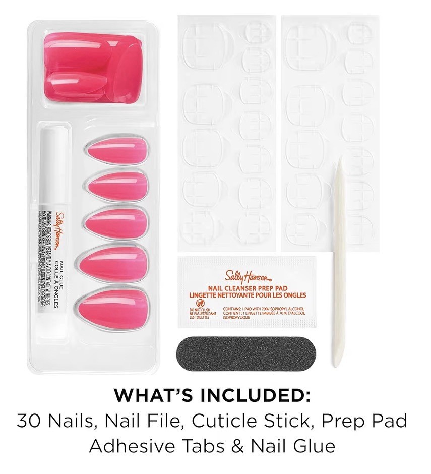 Sally Hansen Perfect Press-On Nails “I Heart You” AL011 Pink ~ Glue Included NIB