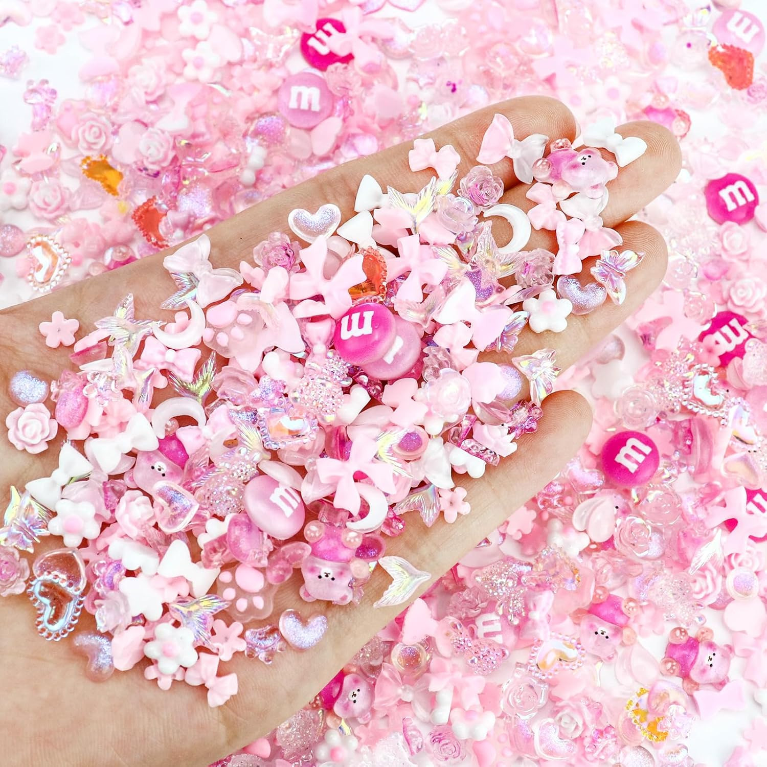 320PCS Pink Assorted Mix 3D Nail Charms, Cute Resin Charms for Acrylic Nail Deco