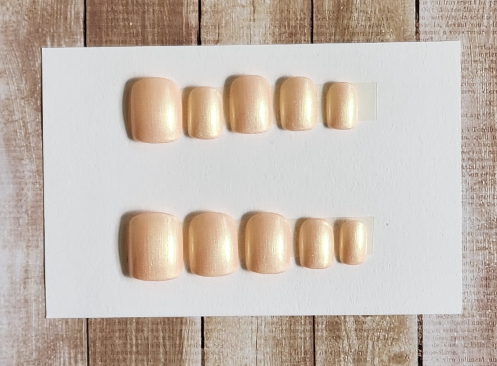 Custom Press On Gel Nails Handmade Peach Pearlescent Square Short 20 Tips