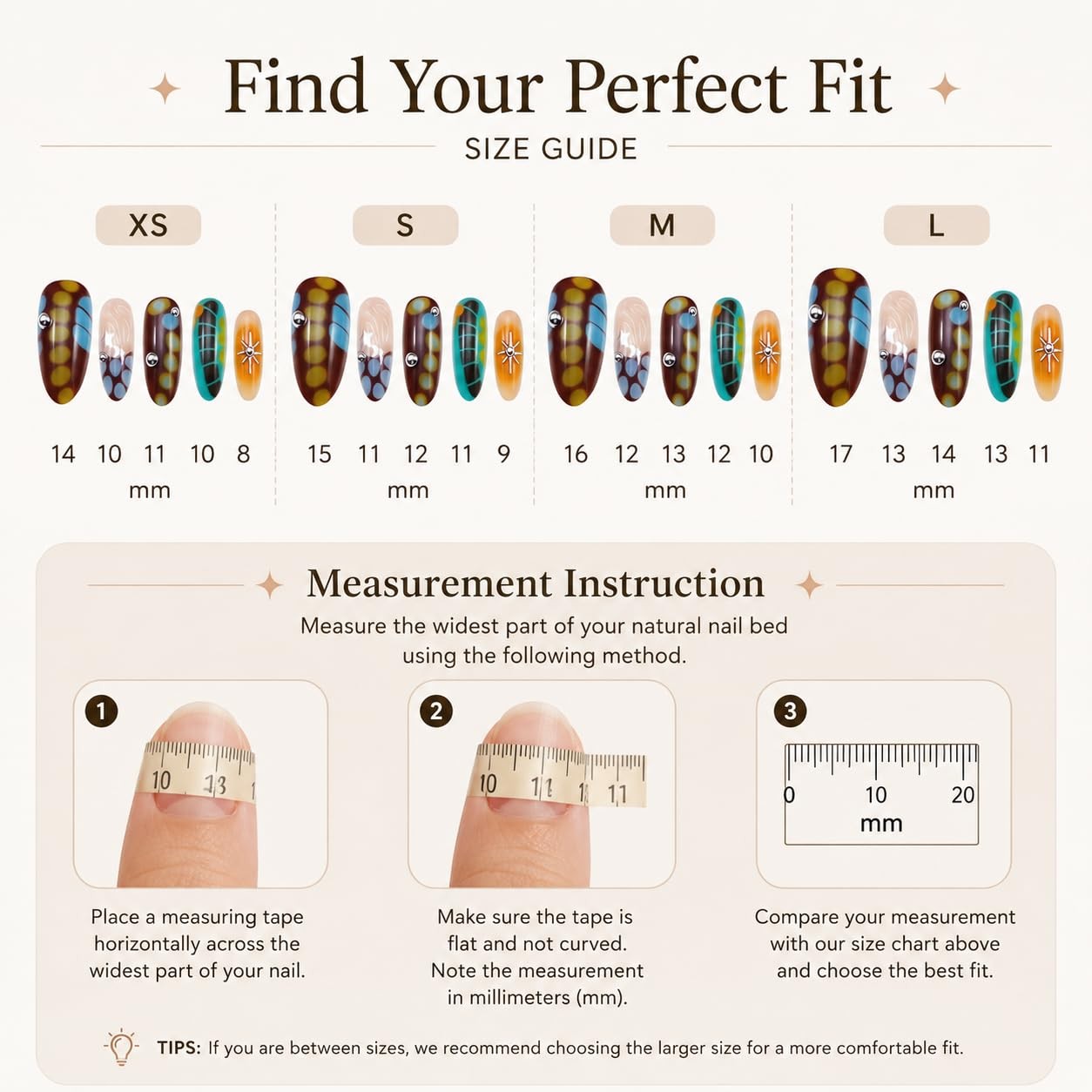 WZHAOJUN Y2k Press On Nails M Brown Blue