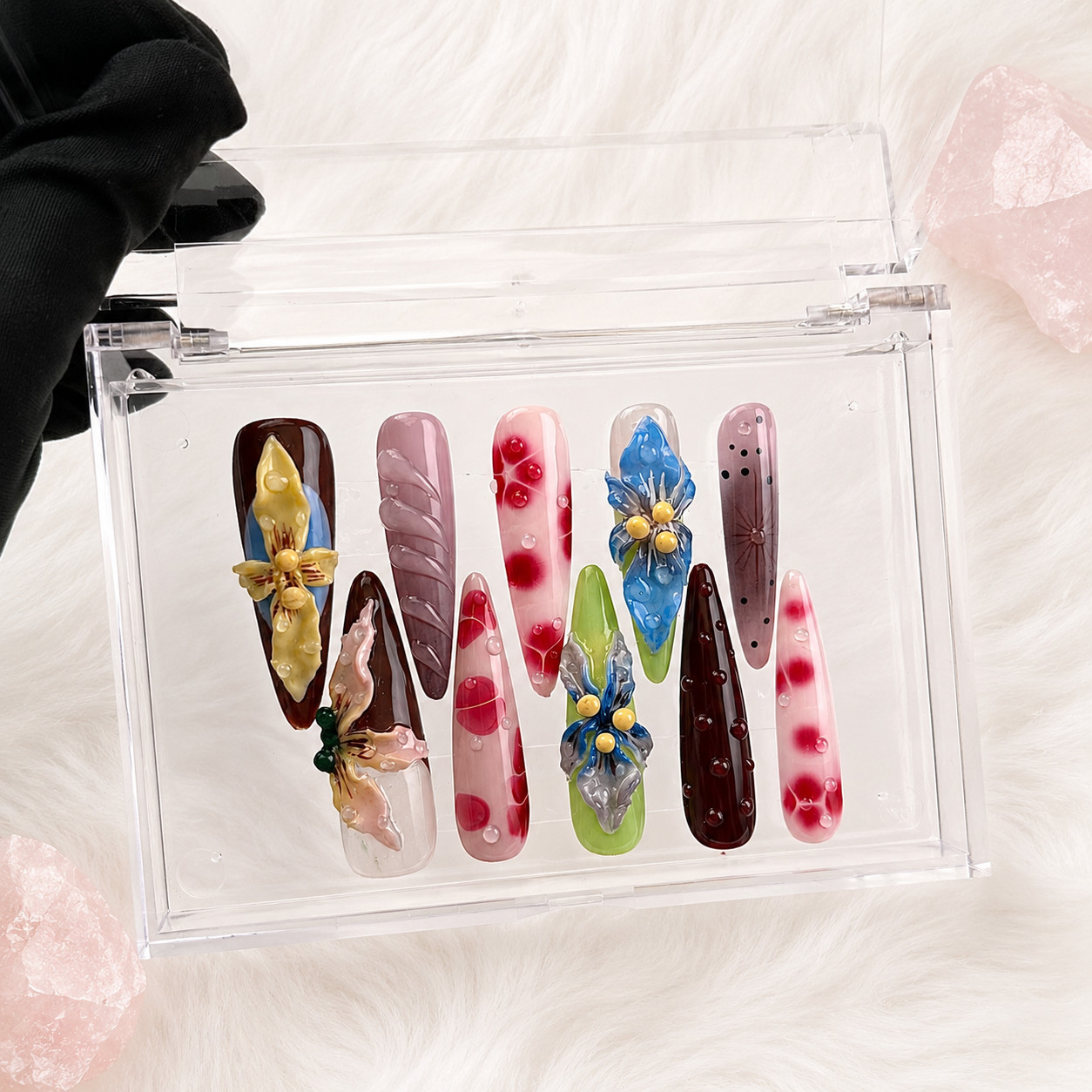 Press On Nails Extra Long Stiletto 3D Flower Butterfly Water Drop Y2K Nail Set