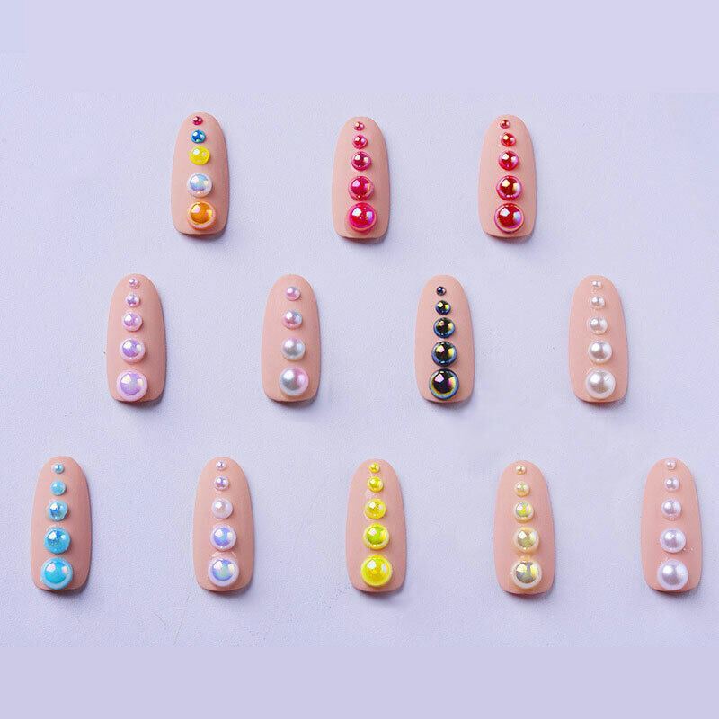 Pearls Diamantes Rhinestones Gems Beads Round 3D Nail Art Decoration Flat Back