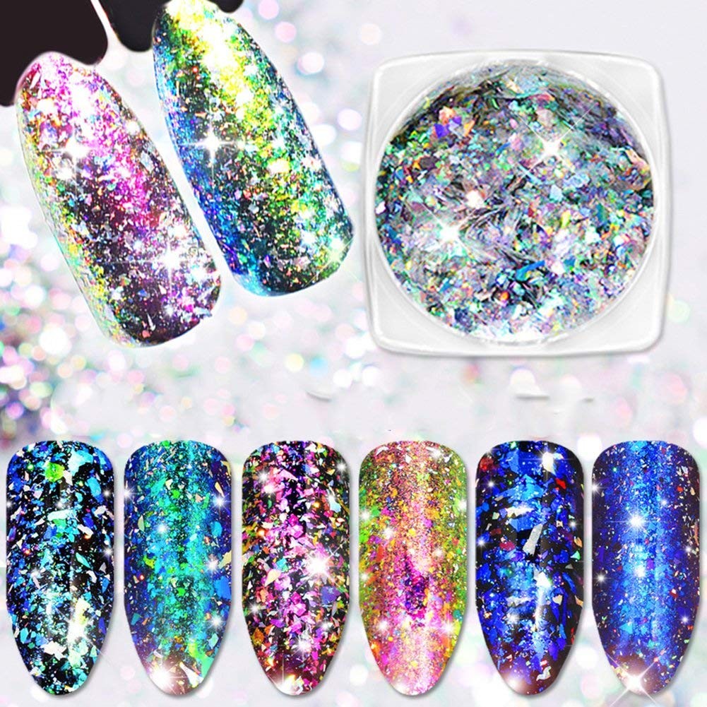 Nail Art Laser Paillette Chameleon Flakes 3D Mirror Effect Irregular Glitter …