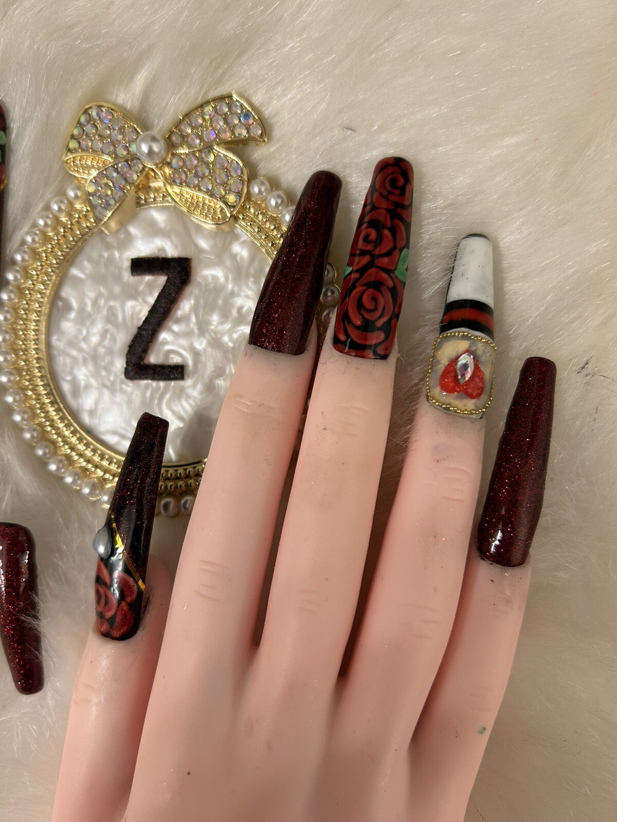 Z NAILZ! Gorgeous Set Of Handmade 3XL Black/Red Ballerina Press On Nails