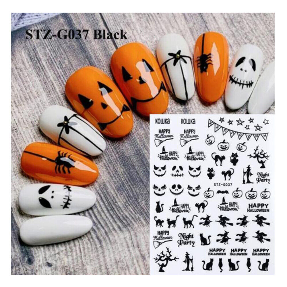 3D Halloween Cross Spider Pumpkin Skull Nail Stickers Art Decals Black DIY NH15