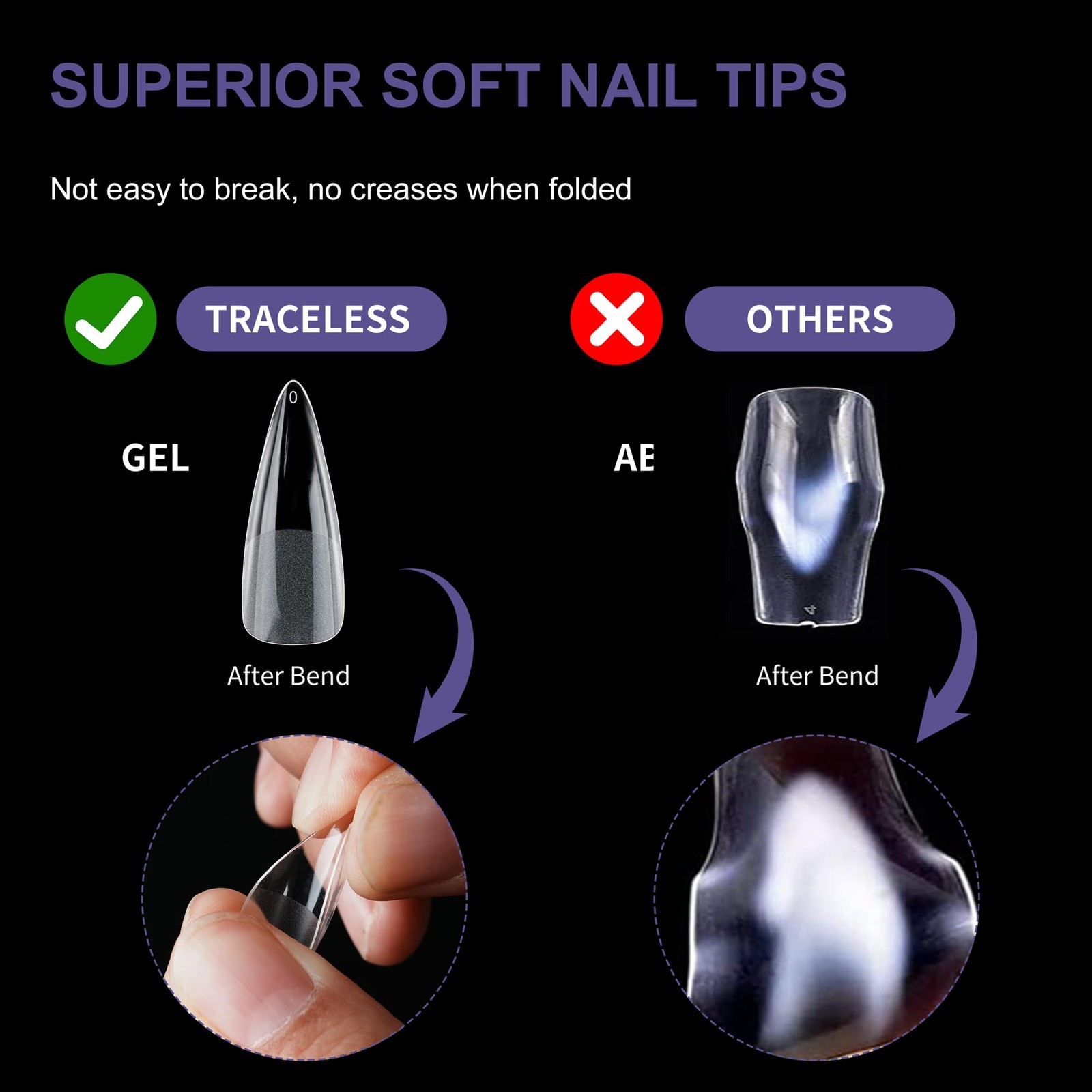 Half Matte Long Pointed Fake Nail Tips, Soft Gel Pre-Shaped Nail Tips, Full C…