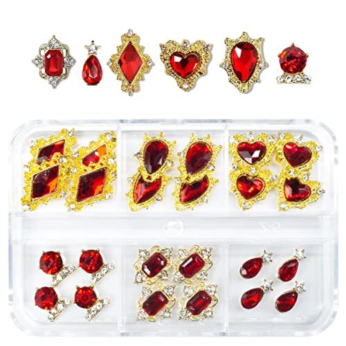 24pcs Red Nail Rhinestones Luxury Nail 1 Box Luxury Style Nail Charms – Red