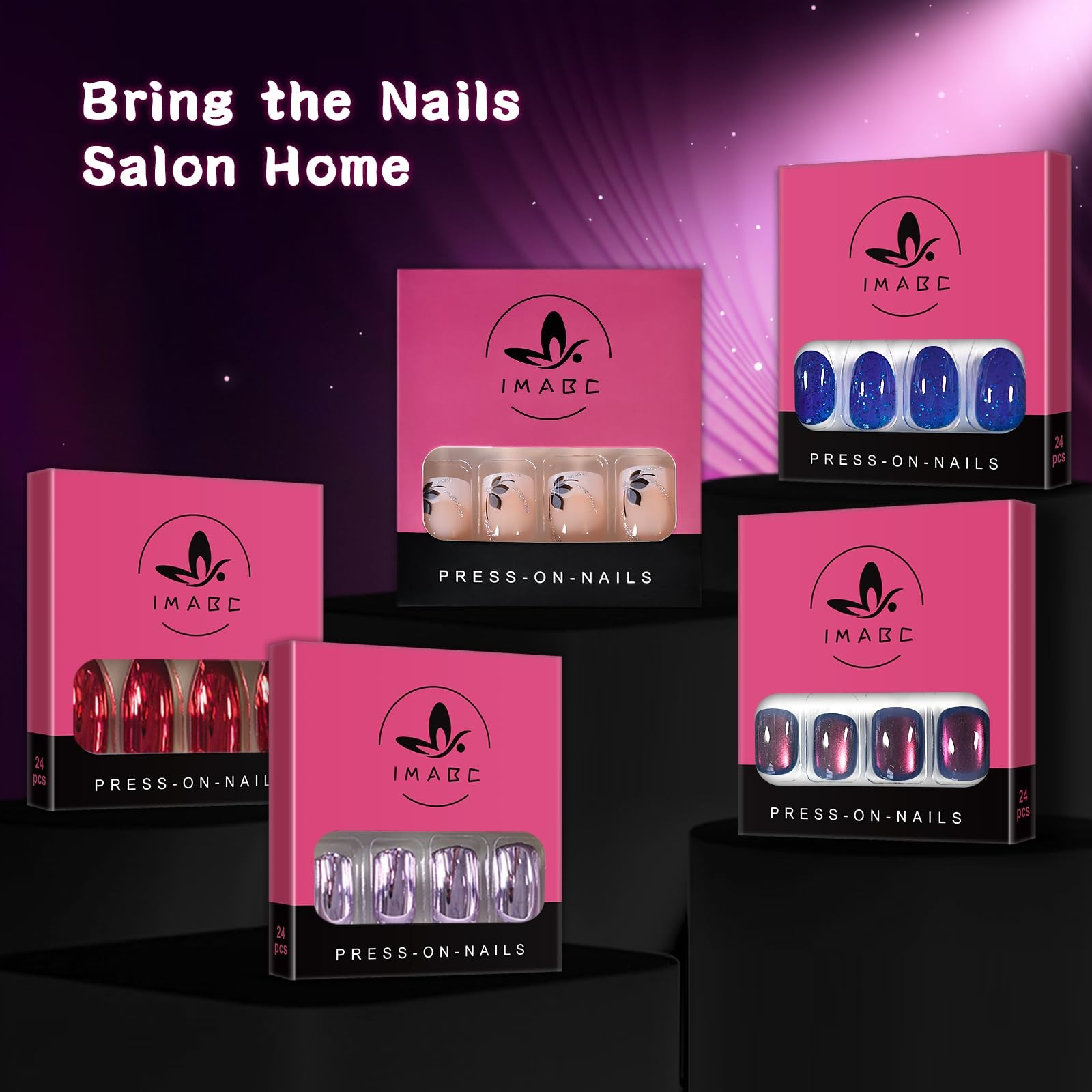 Glossy Finished Dark Rose Pink Press On Nails Medium Length Squoval Girls Nai…