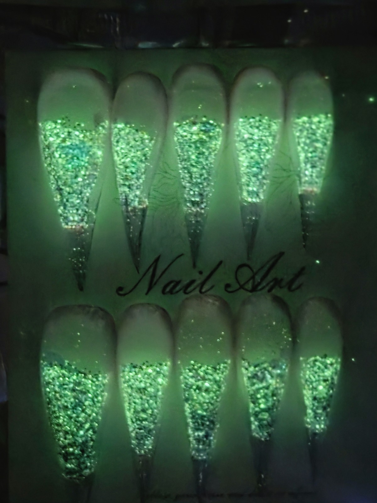 Press On Nails Large Claw,dragon, Black,glow N DARK, Water Aqua Nails