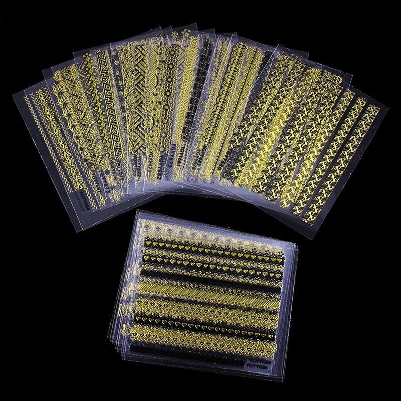 24pcs 3D Gold Nail Art Stickers Flower Lace UV Nail Gel Tips Manicure Decals