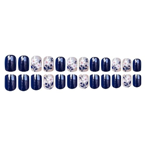 Acrylic Nails Short Oval Press on Nails – Nude Deep Blue – LHD-Oval-001-08