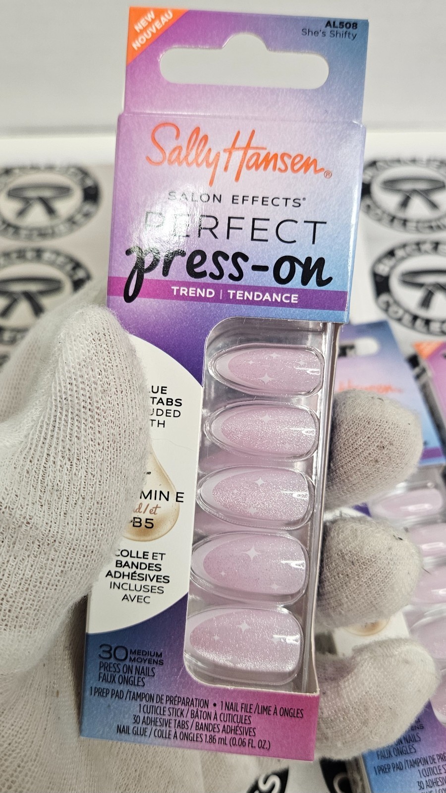 Lot of 3 Sally Hansen Perfect Press-on Nails Medium She’s Shifty Pink
