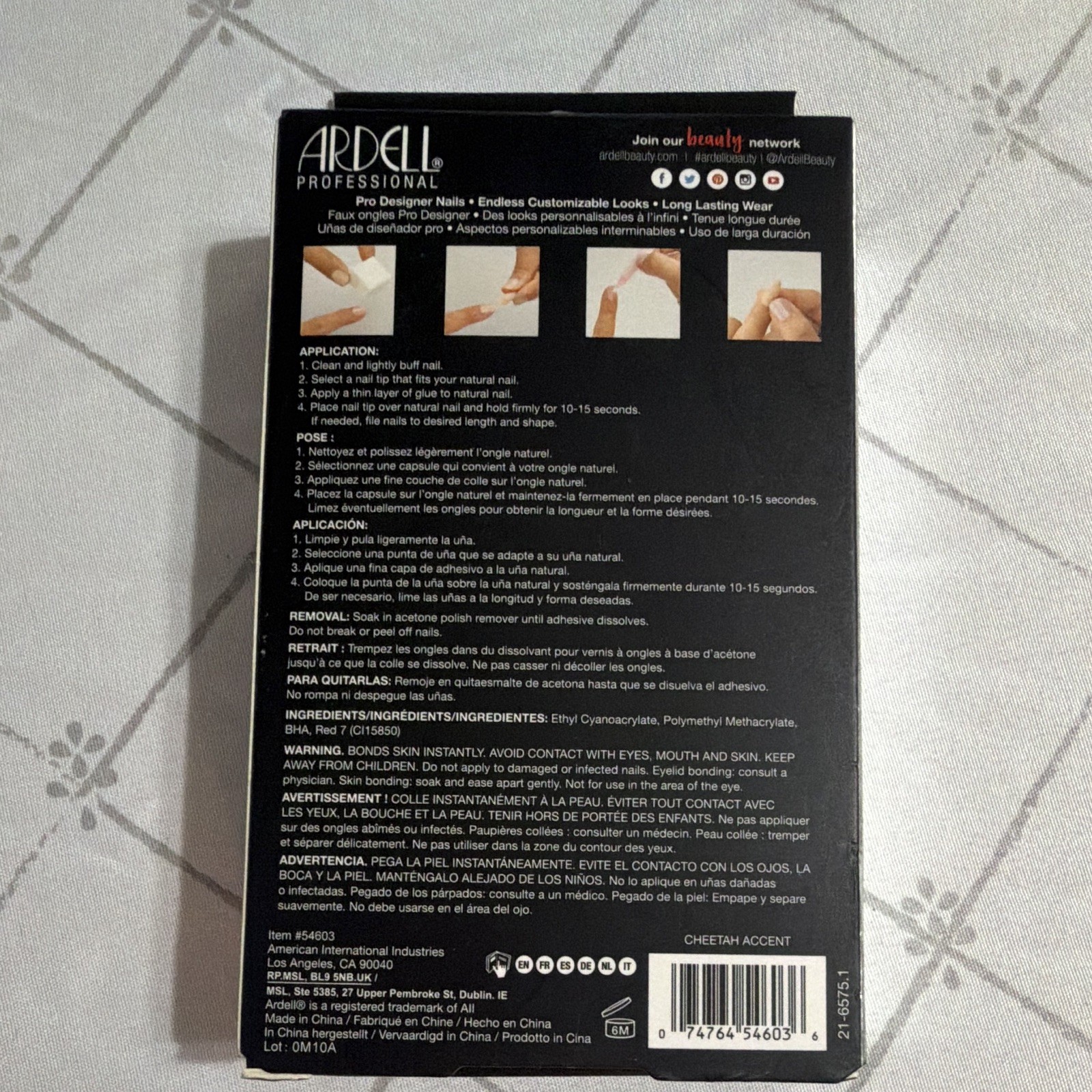 Ardell Press-On Nails Cheetah Accent Pink/Black Shiny Square Medium Glue