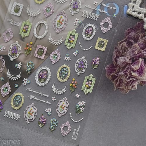 1 Sheets 5D Retro Flower Nail Art Stickers Spring Summer Cute Flower Stickers-8