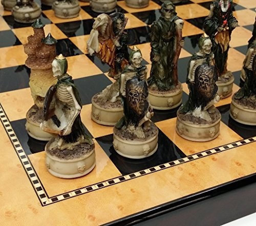 Skeleton Slayer Gothic Skull Chess Set W/High Gloss Dark Walnut & Birdseye…