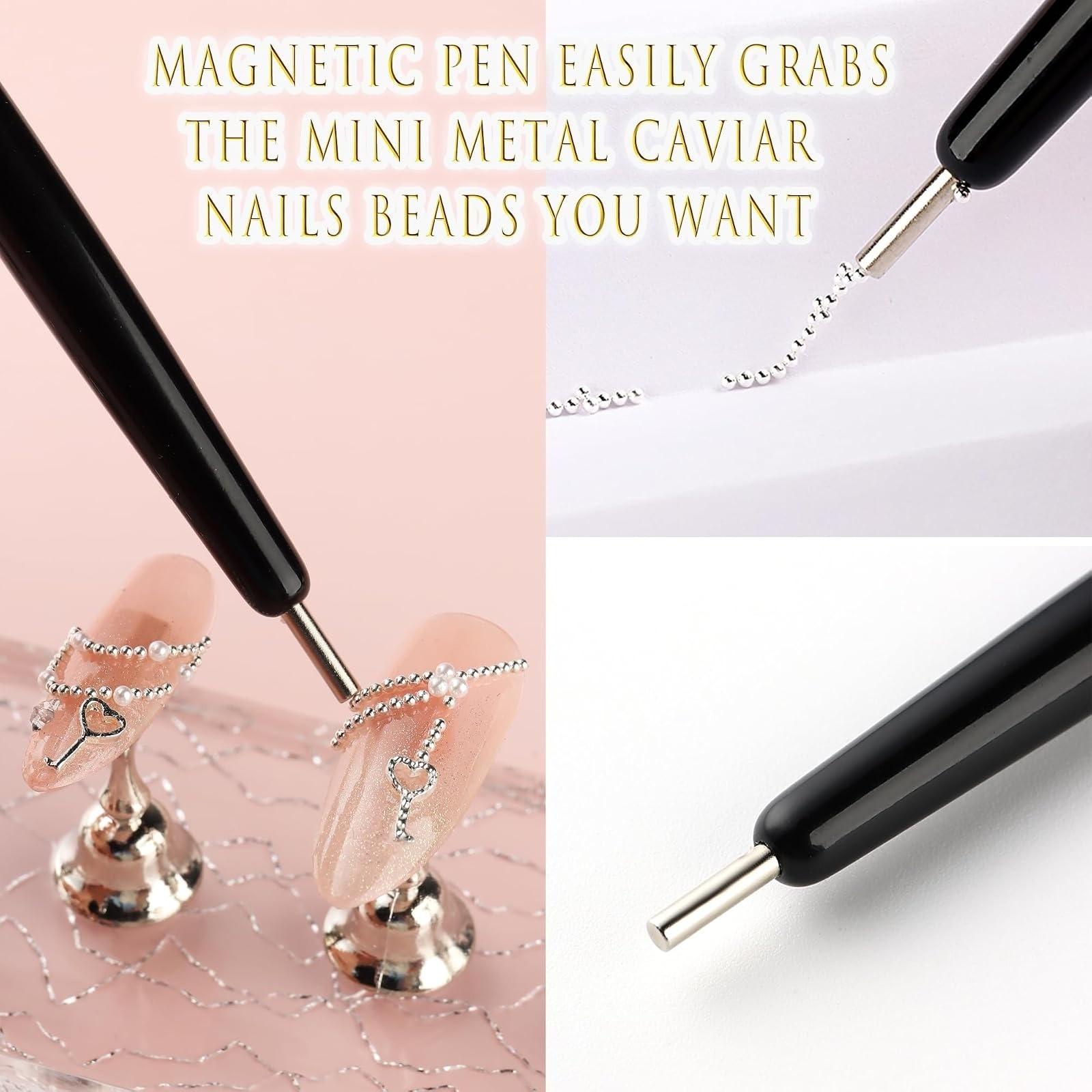 3D Nail Beads Gold Silver Caviar Beads with Magnet Picker Tool