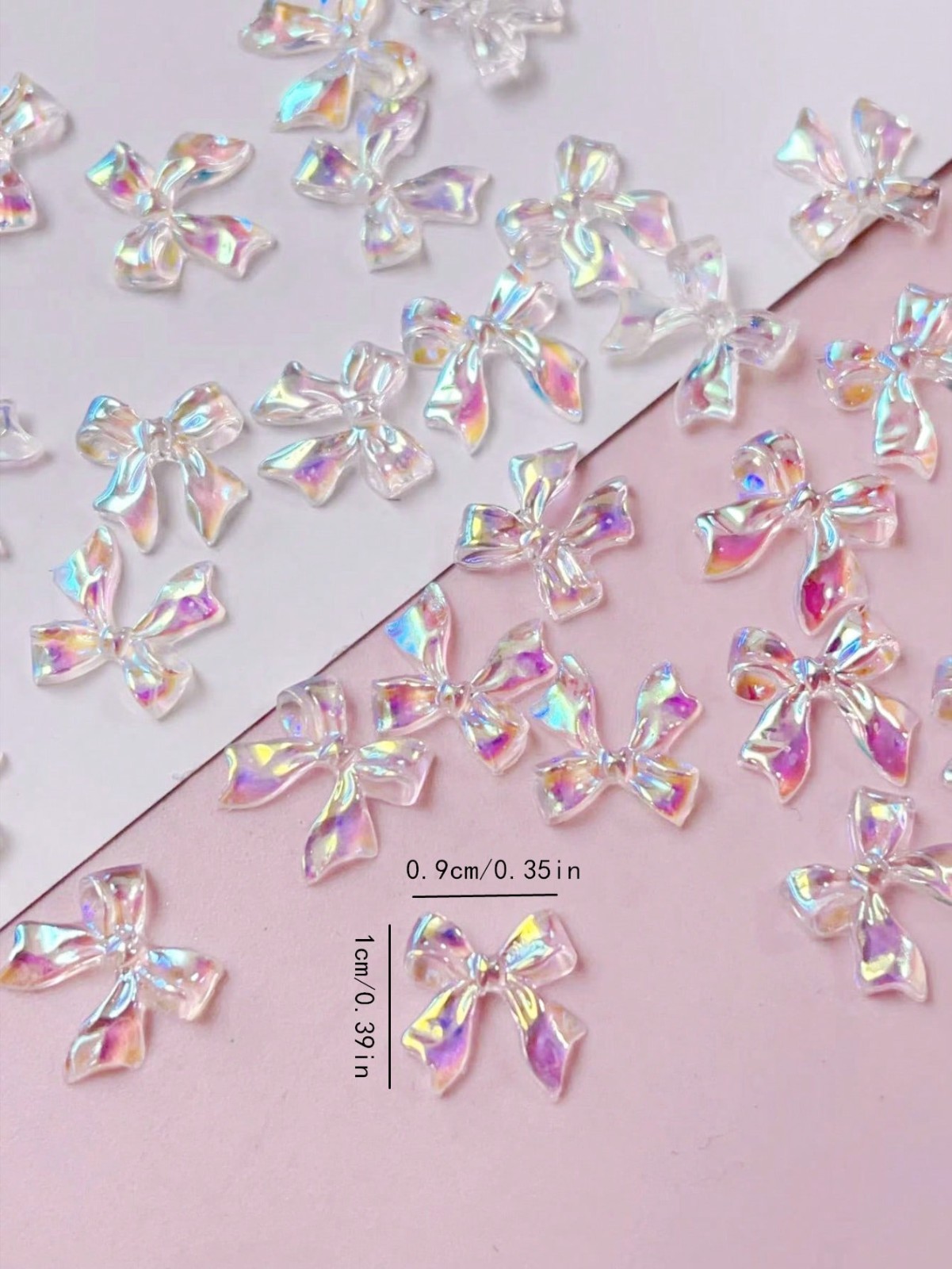 50PCS Resin 3D Nail Art Bows Nail Decoration Ribbon Crystal Aurora Bow Tie Gems