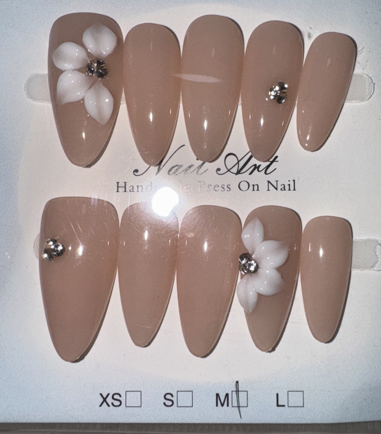 6 Packs Of 10pcs Almond Press On nails | 3D Flower Design | Size M | Reusable (5