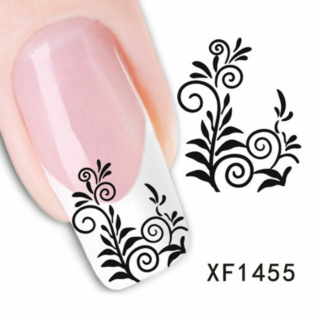 Nail Art Water Transfer Sticker Decal Stickers Pretty Flowers White Black XF1455