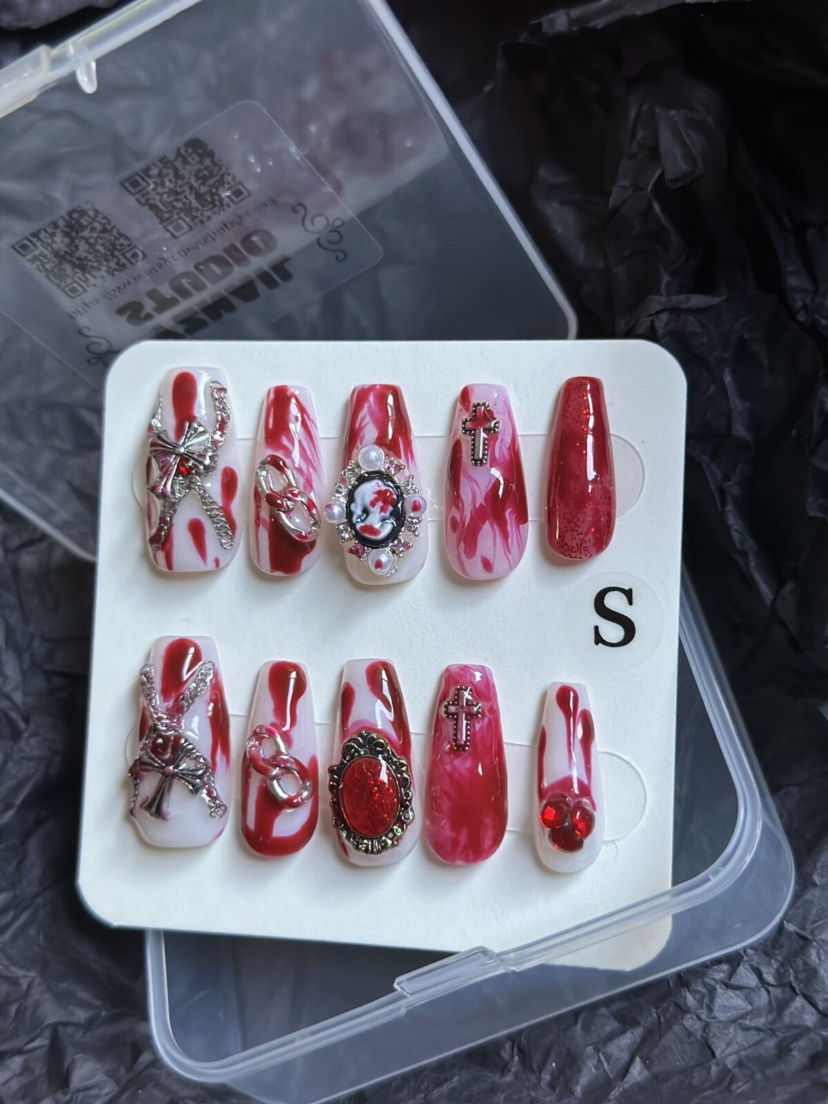 CUSTOM 3D Handmade press on Gel nails long coffin Size: S