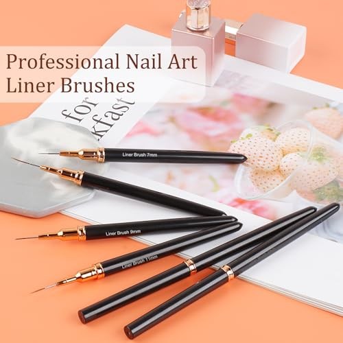 7PCS Metallic Nail Art Brushes Set, 7/9/11/15/25mm Liner Brush For Nails Gel,