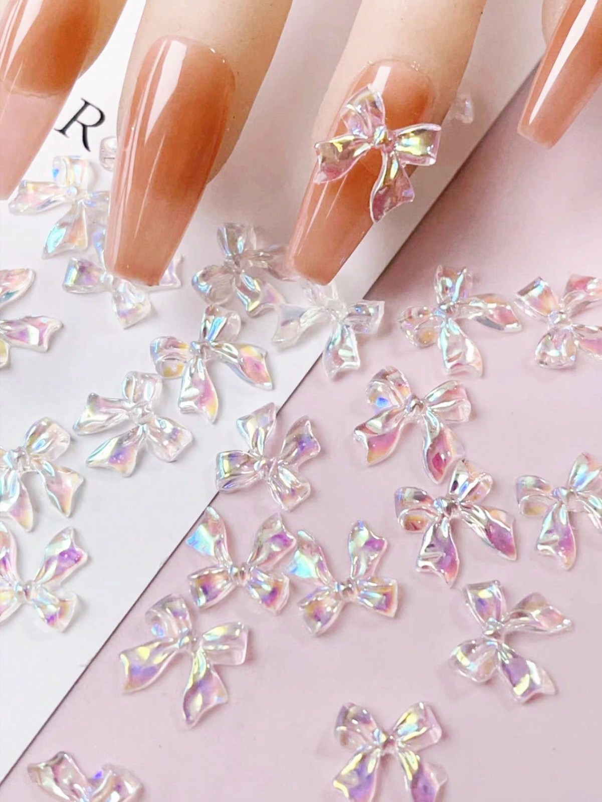 50PCS Resin 3D Nail Art Bows Nail Decoration Ribbon Crystal Aurora Bow Tie Gems
