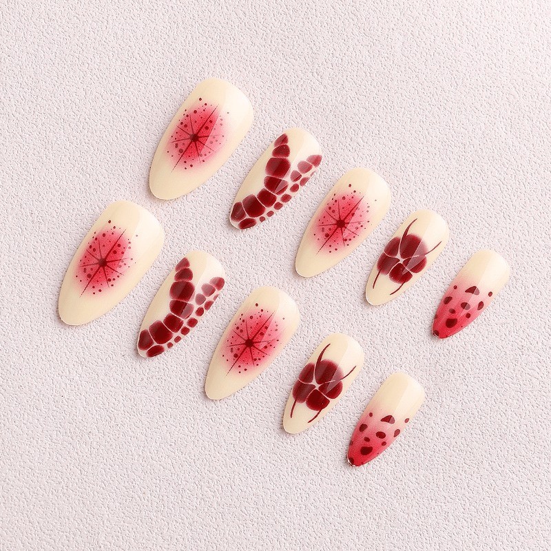 48 Pcs of Pink and White Painted Abstract Pattern Fake Nails – Removable Nails