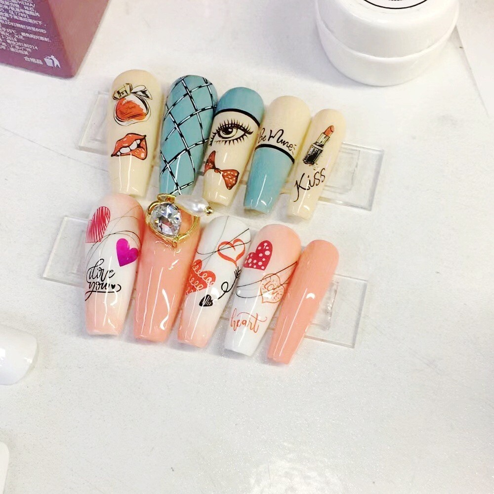 12 Sheets Valentines Nail Decoration Heart Love Self-Adhesive Slider Letters NH4
