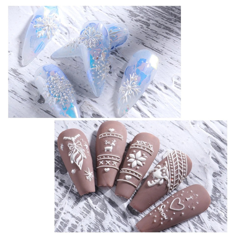 5D Embossed Christmas Snowflakes Tulip Flowers Heart Bear Nail Stickers Peel Off