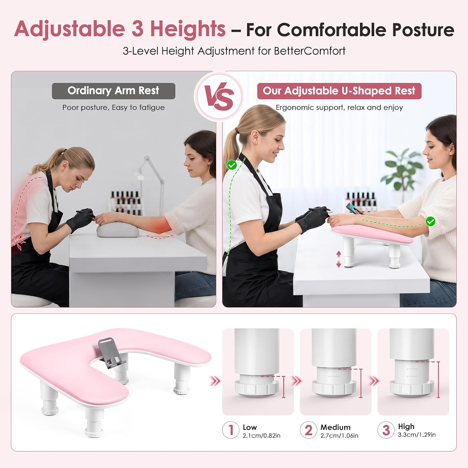 Arm Rest for Nails Tech: Adjustable Height U Shaped Nail Hand Rest Stand PU Leat