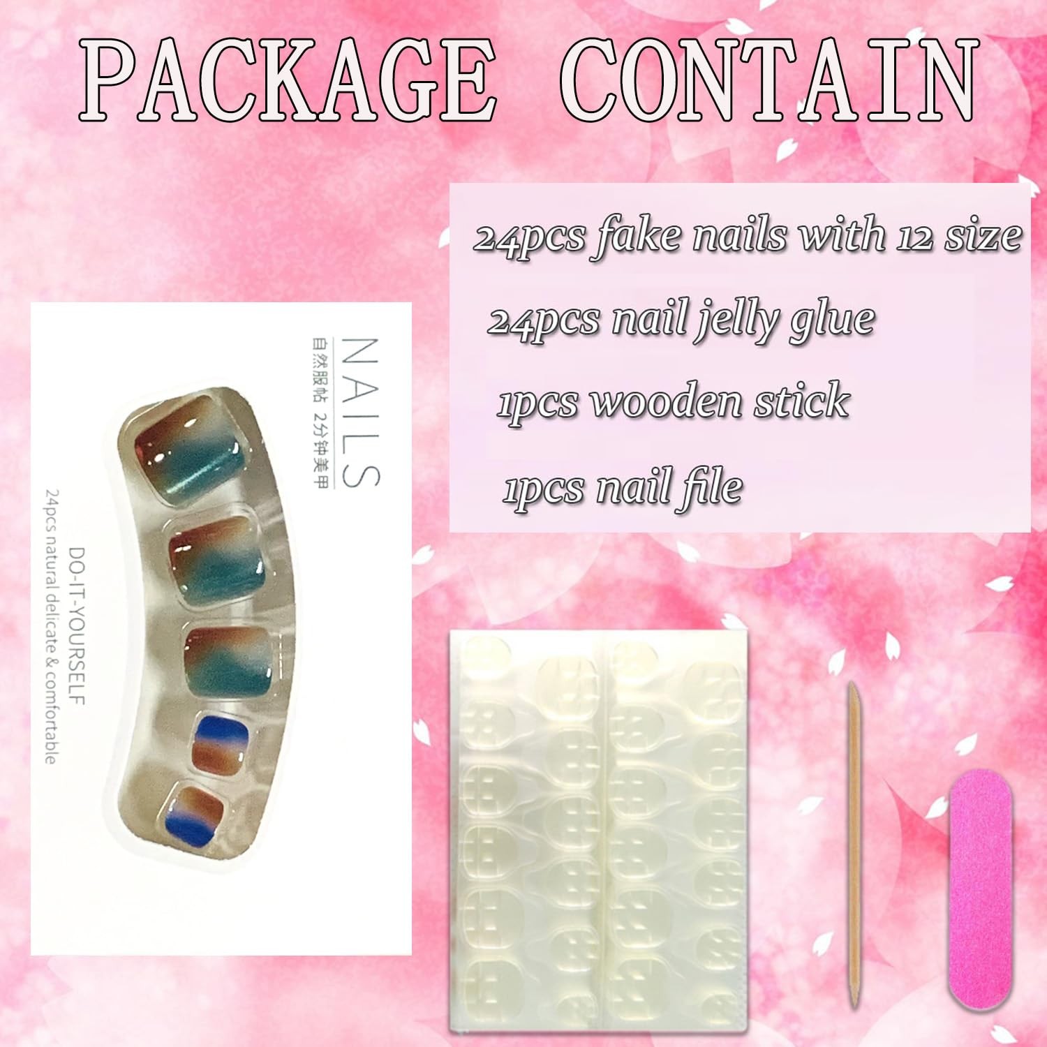 FIEONCIY 24Pcs Press-on Square Acrylic False 1 Fl Oz (Pack of 1), multicolor
