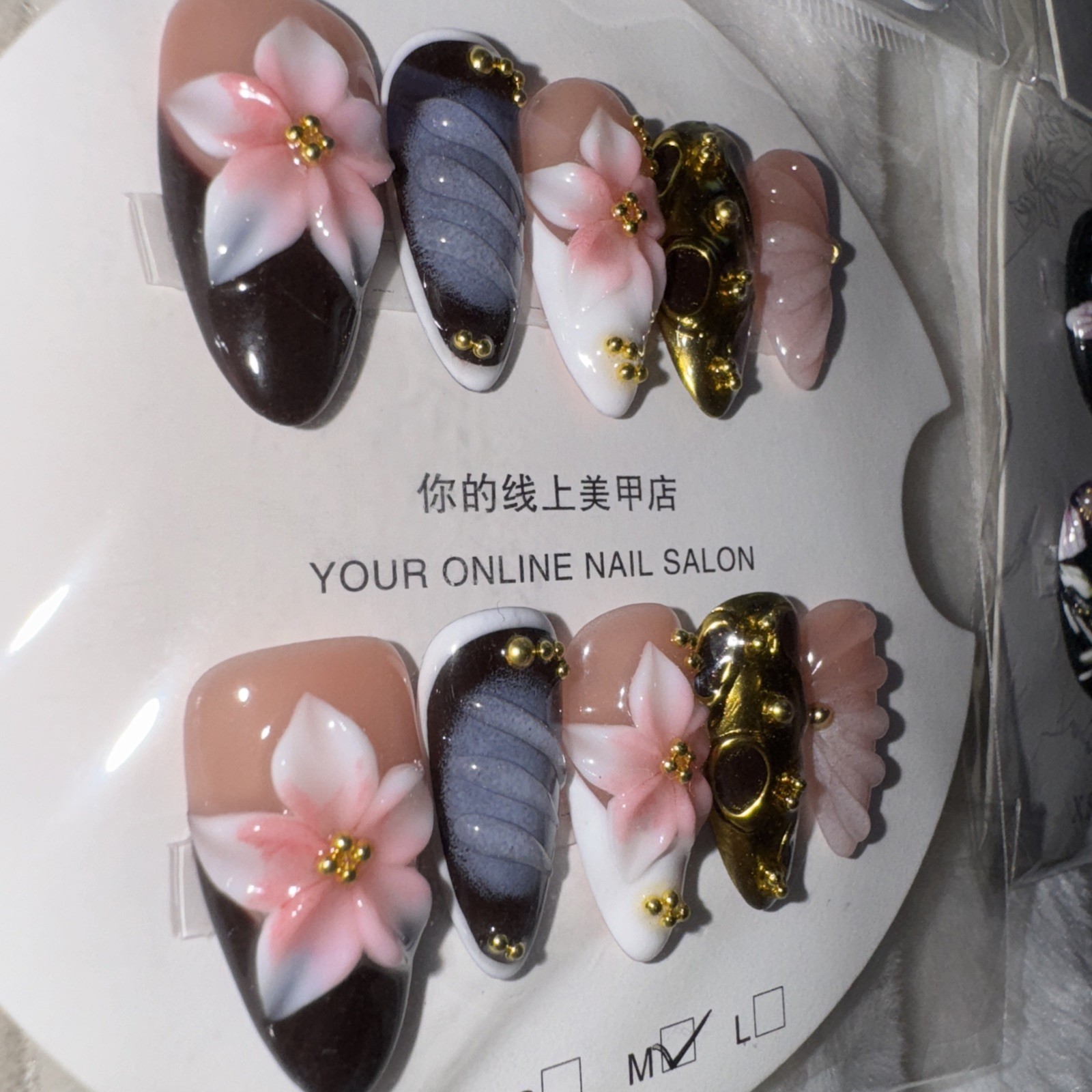 4 Packs Of 10pcs Almond Press On nails | 3D Unique Designs| Size M | Reusable 10