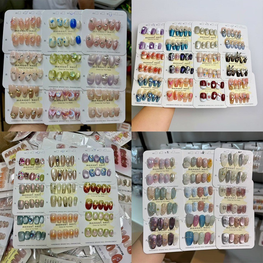 48Pcs Hand Painted Floral Press On Nails, Reusable Glossy False Nails For Daily