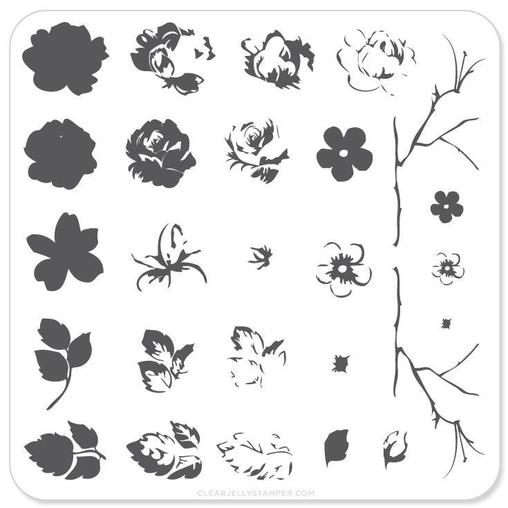HTF Clear Jelly Stamper Layered Nail Stamp Plate CJS-05 Renaissance Rose Floral
