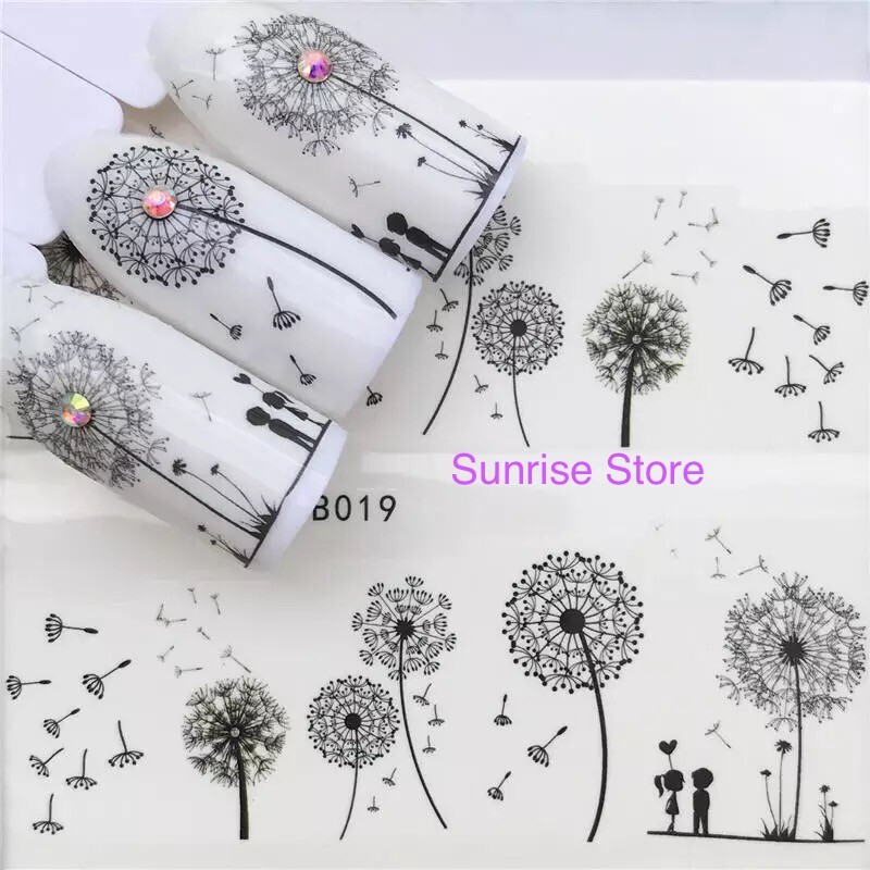 Nail Art Water Transfer Sticker Flying Dandelion Flowers Leaves Decals Manicure