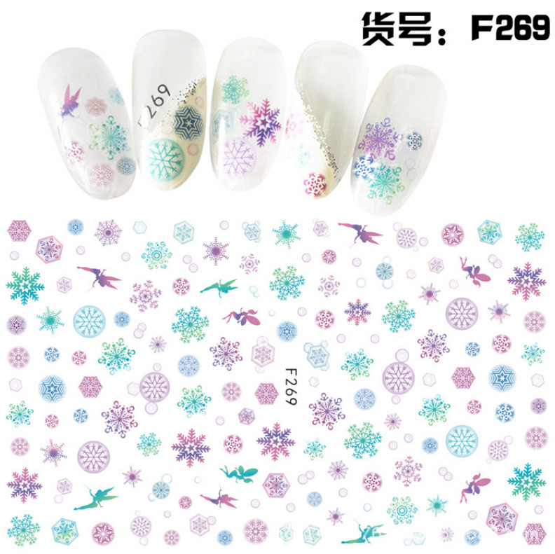 Christmas Nail Art Stickers Decal Ice Green Pink Gold Snowflakes Stars F269 NH14