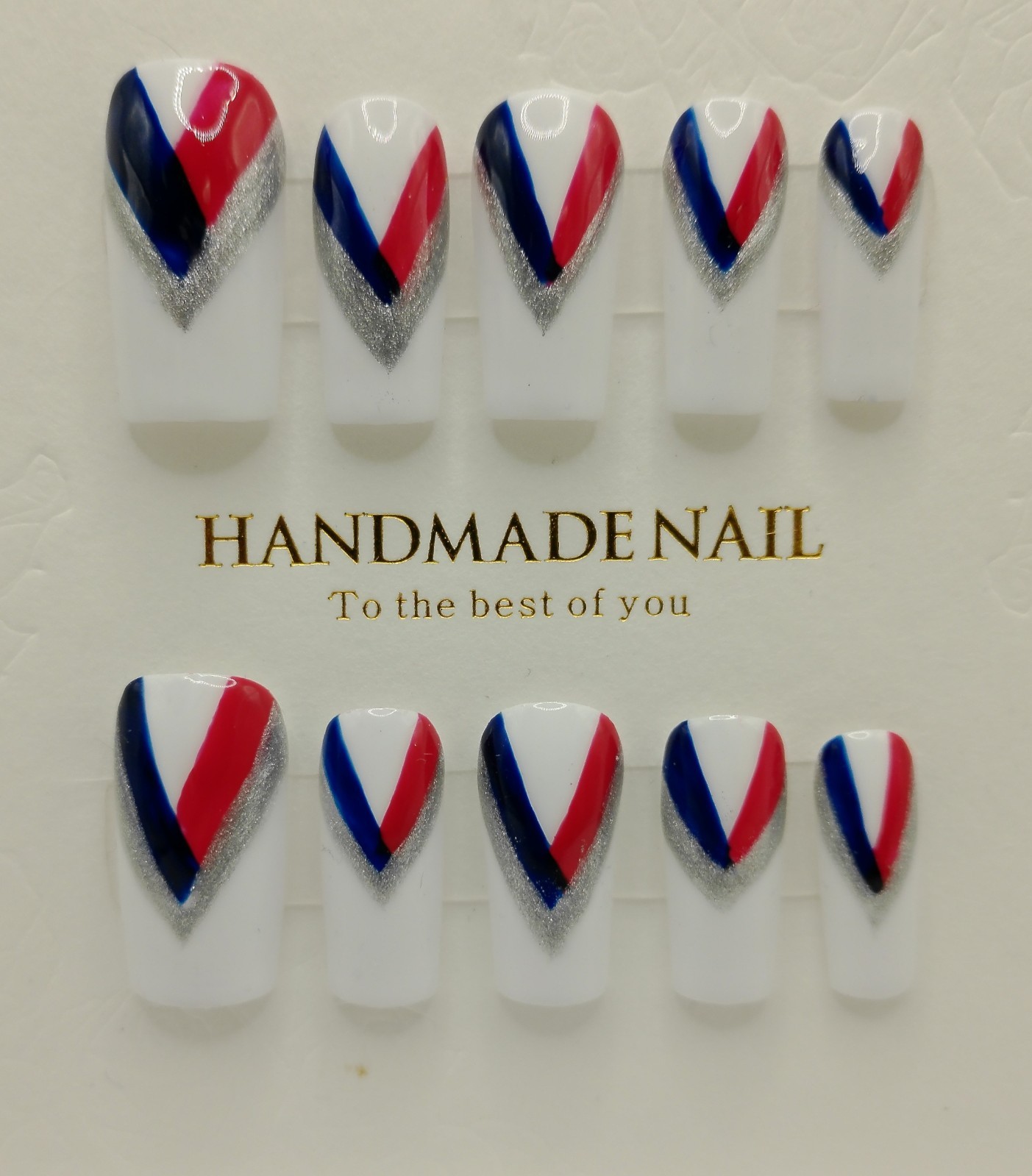 Patriotic Red White and Blue Long Square Press-On Nails – Medium Sizes
